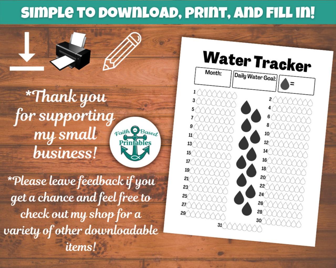 Daily Water Tracker Water Bottle Tracker Monthly Water Tracker - Etsy