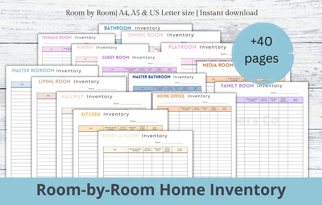 Home Inventory Tracker Pages,room-by-room Inventory, House Inventory ...
