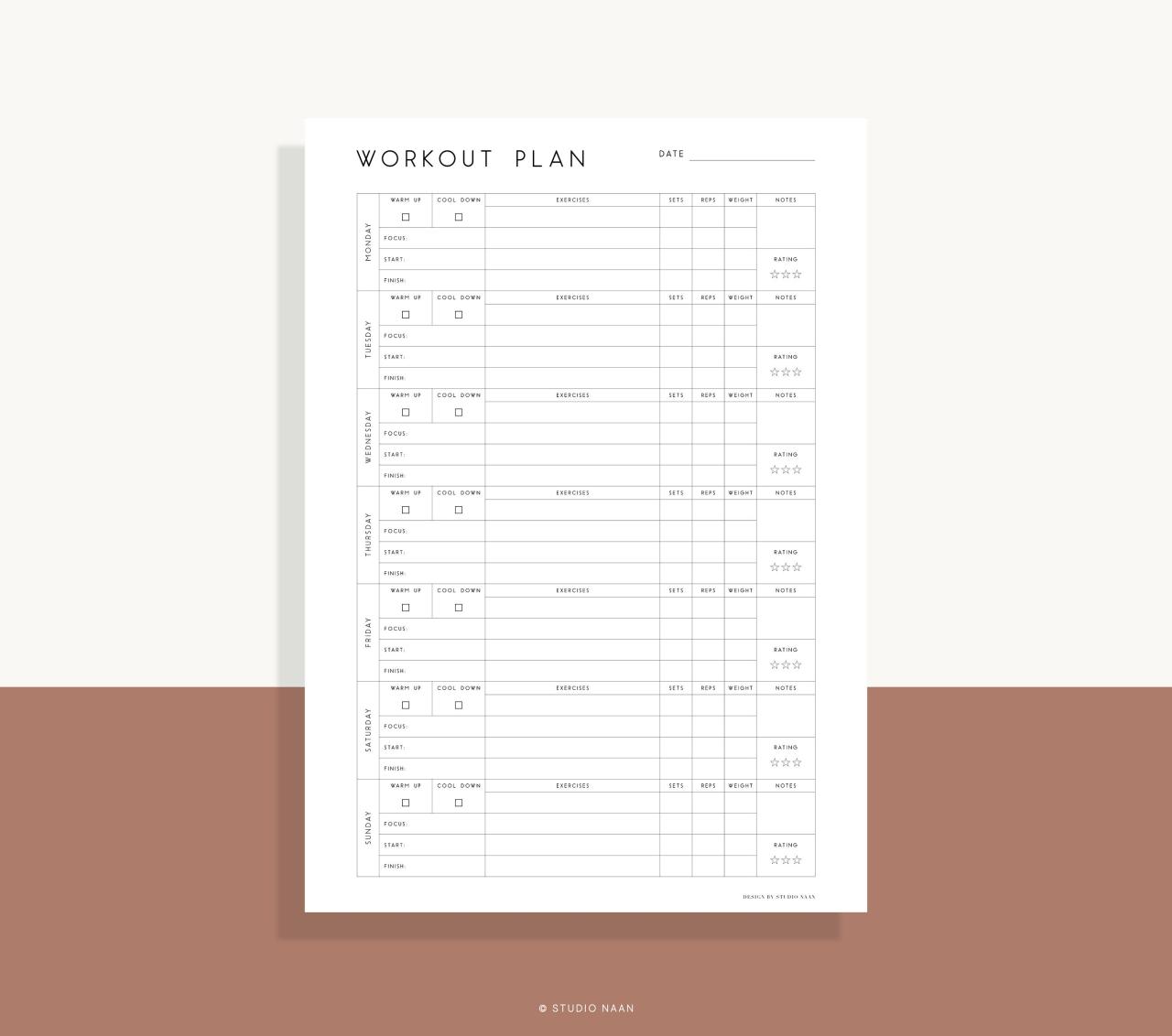 Exercise Planner Printable Weekly Fitness Planner Weekly Training ...